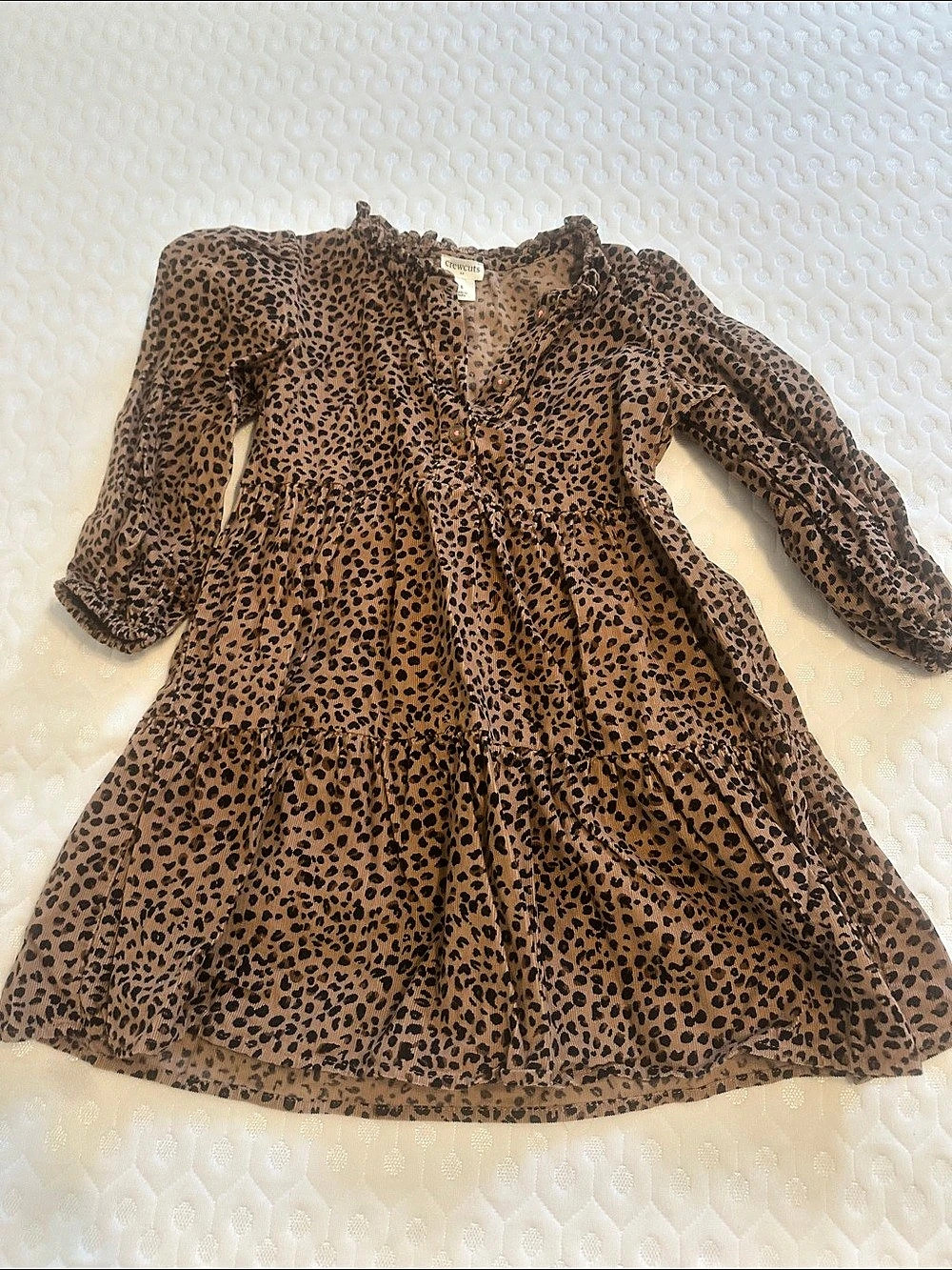 Crewcuts Leopard Print Corduroy Tiered Dress Mini Brown & Black Size 5